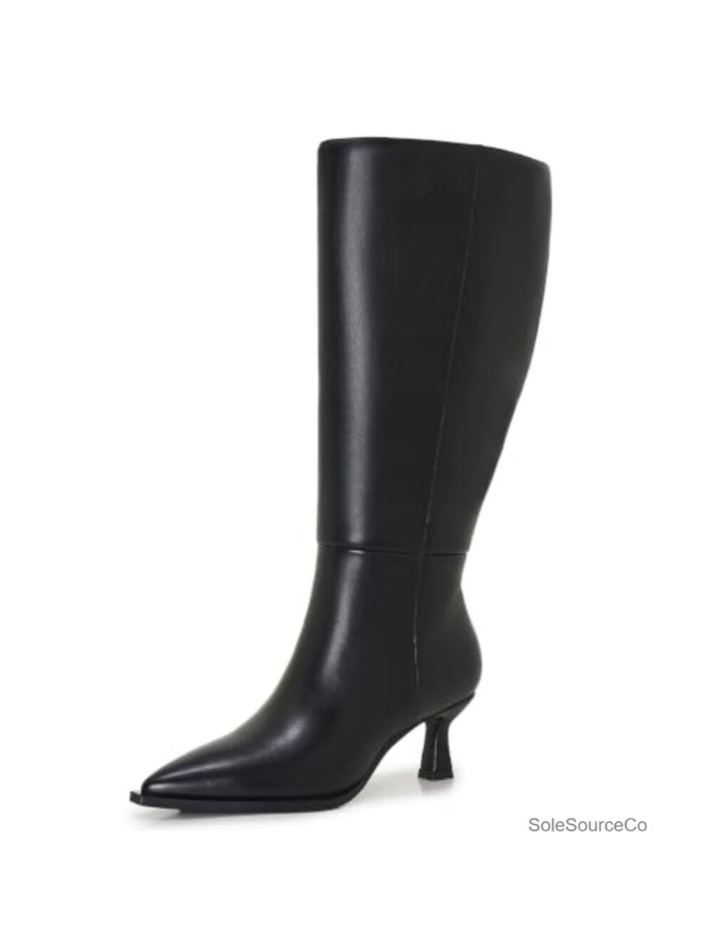 Wide Calf Knee High Kitten Heel Dress Boots Pointed Toe Side Zip